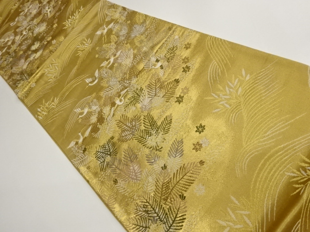 若松に鶴模様織出し袋帯